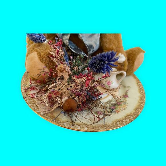 Vintage Teddy Bear Centerpiece Table Decoration Bear on Noritake Saucer - Picture 6 of 9